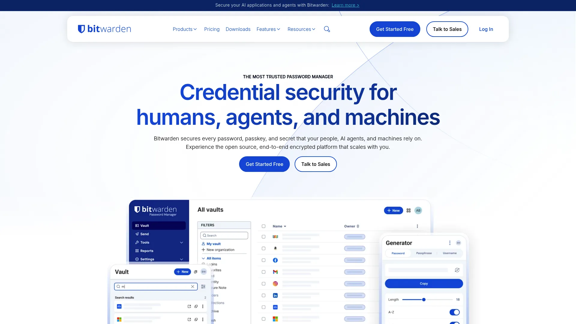 Bitwarden open-source password manager homepage
