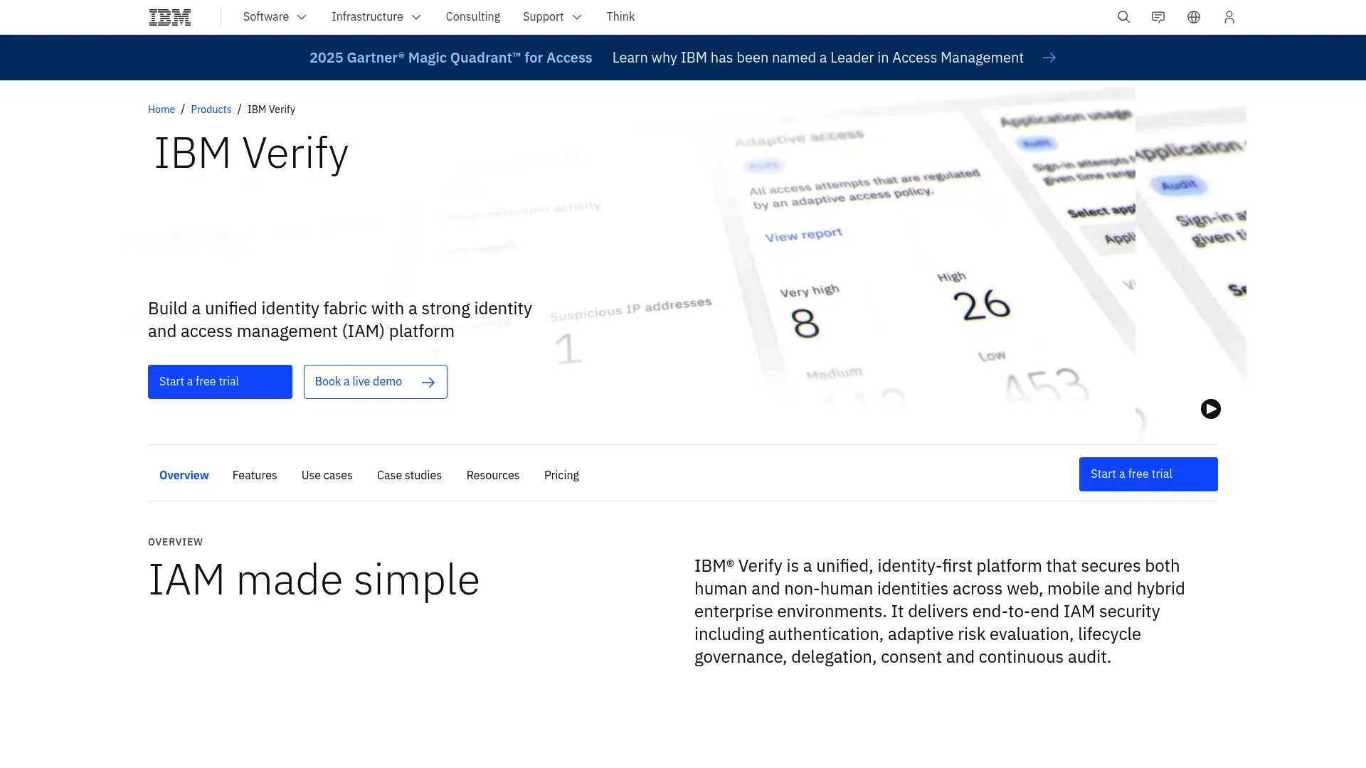 IBM Verify homepage screenshot