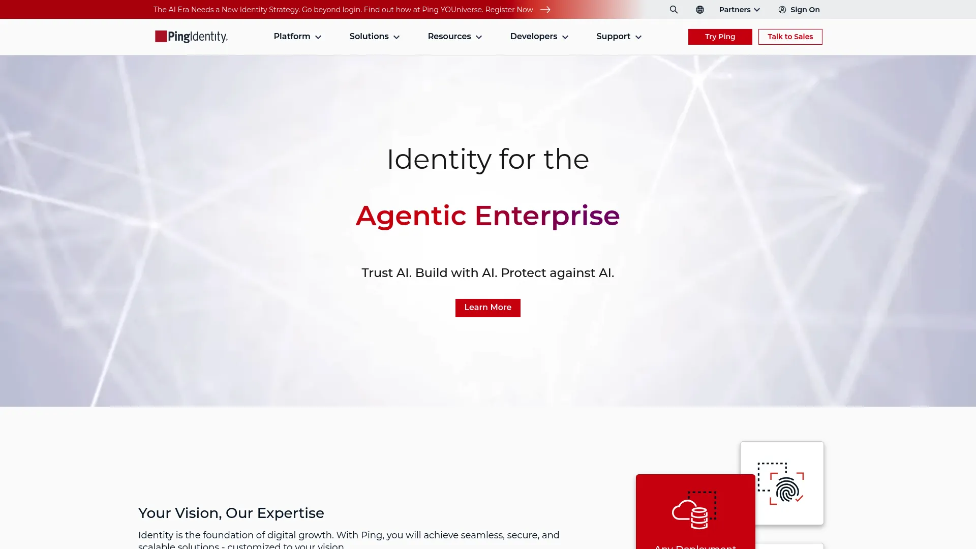 Ping Identity access management platform homepage
