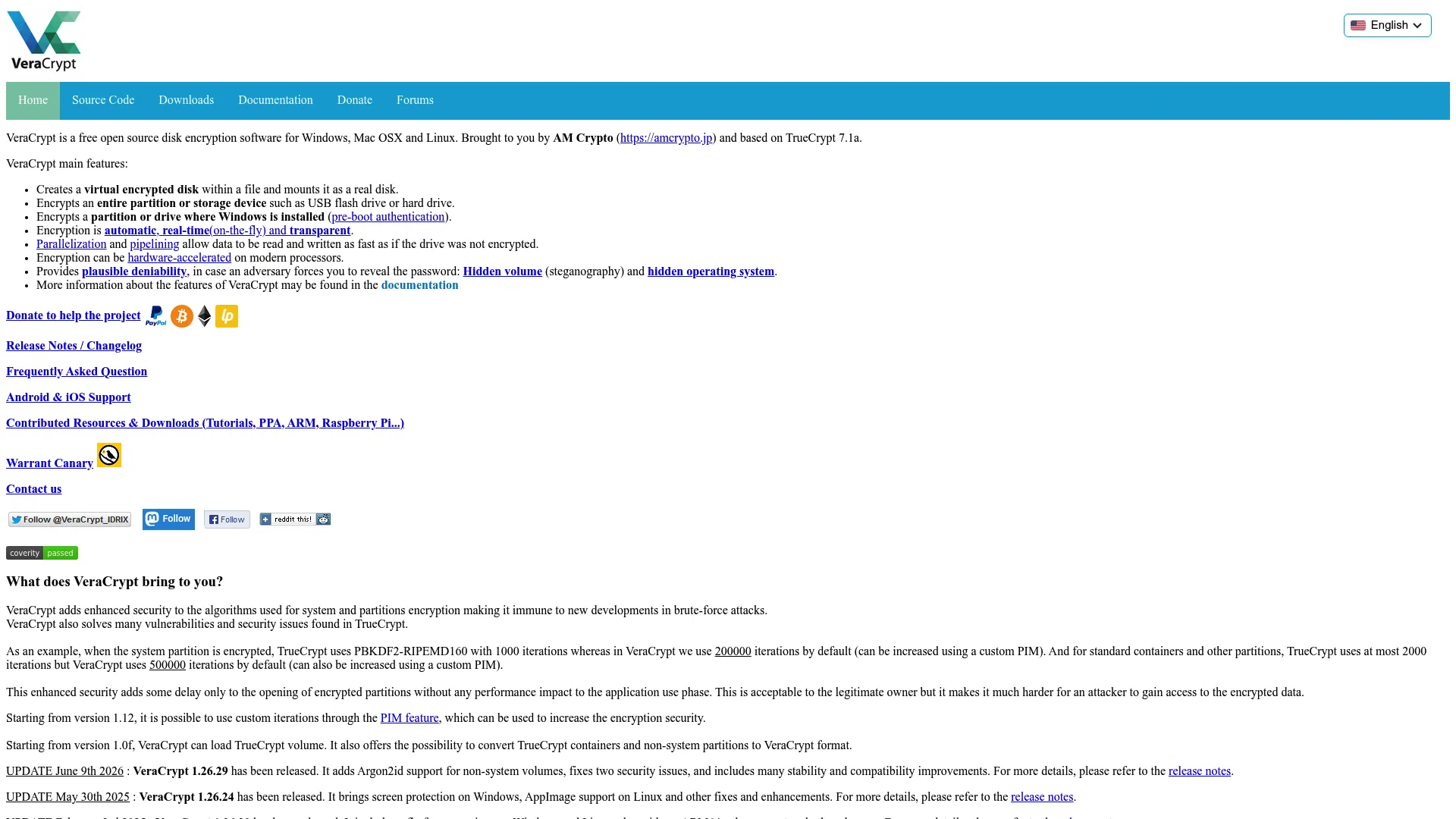 VeraCrypt open-source disk encryption software homepage