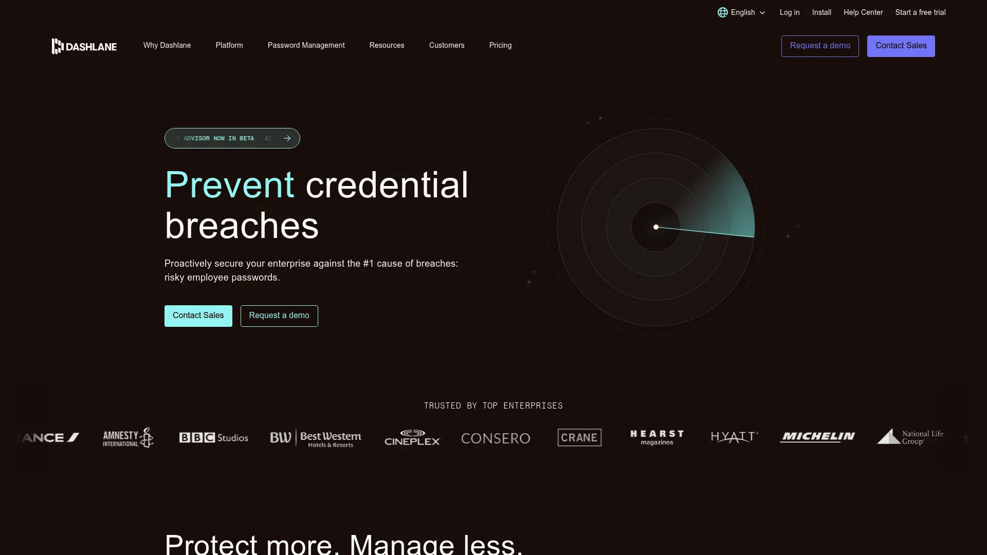 Dashlane password manager homepage