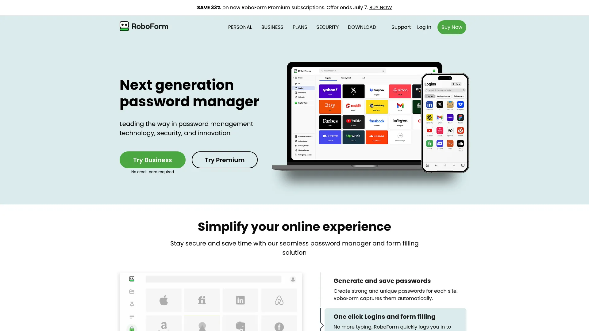 RoboForm password manager homepage