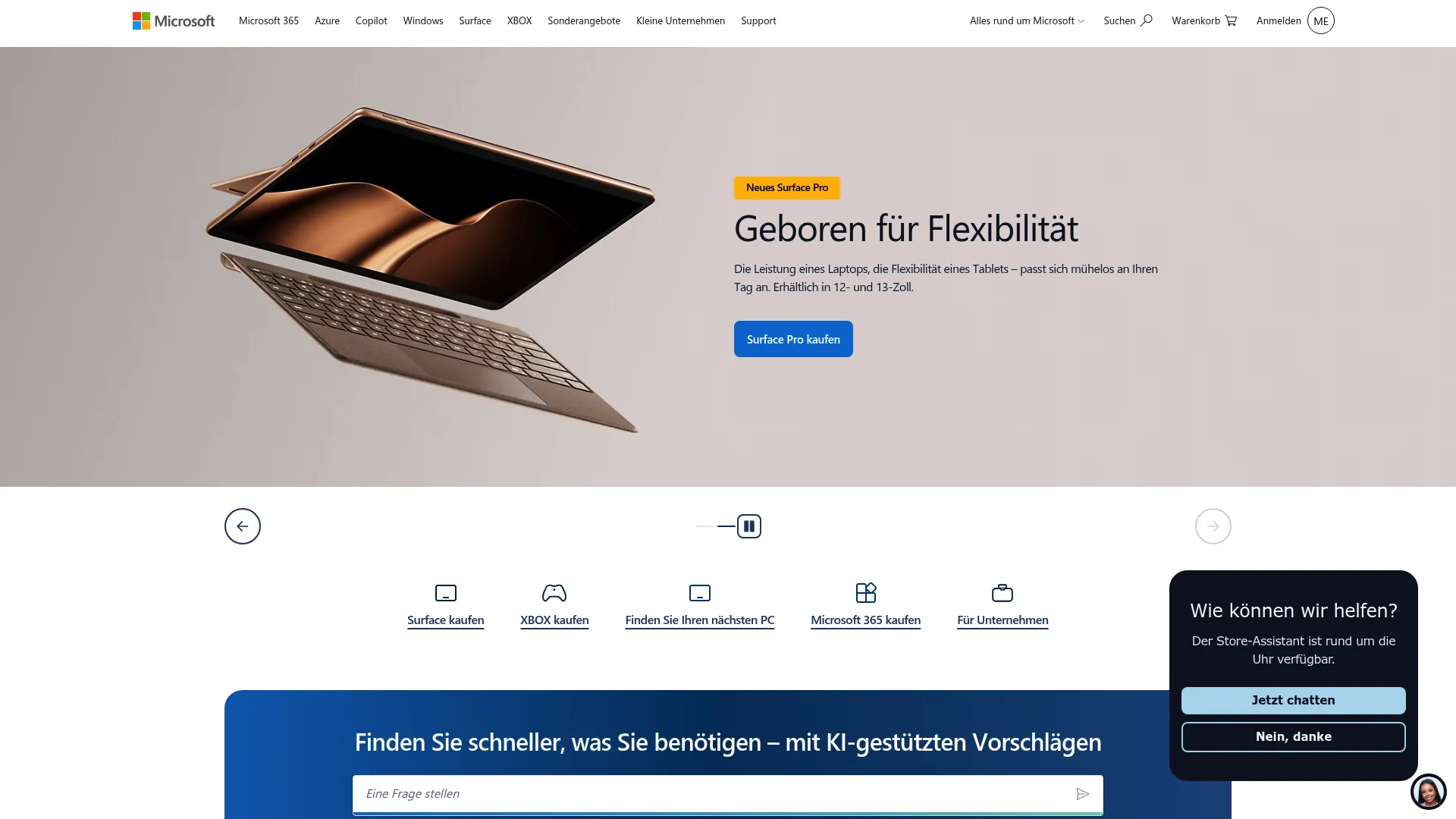 Microsoft homepage screenshot