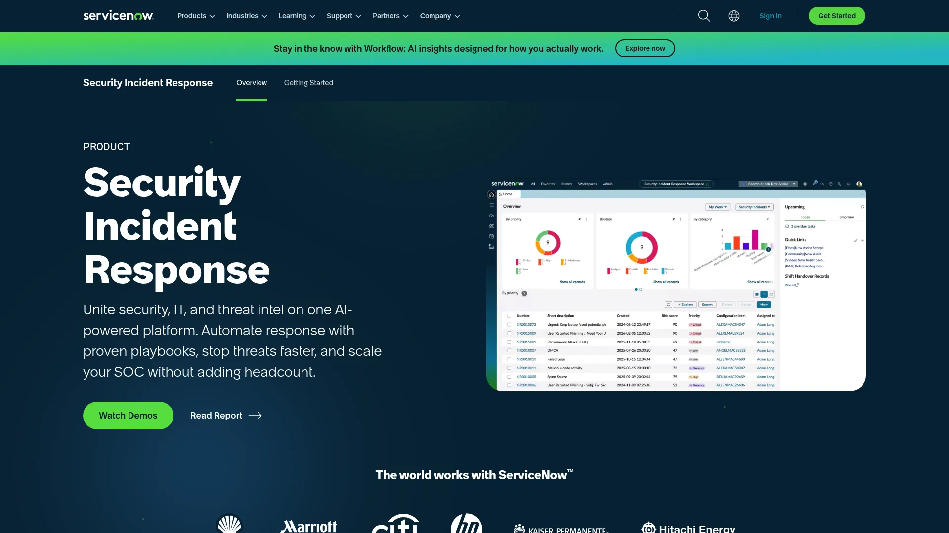 ServiceNow Security Incident Response product page