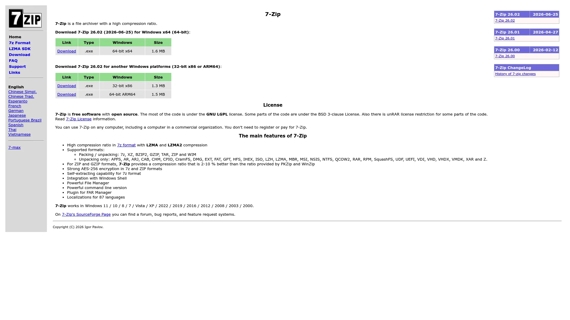 7-Zip file archiver and encryption homepage