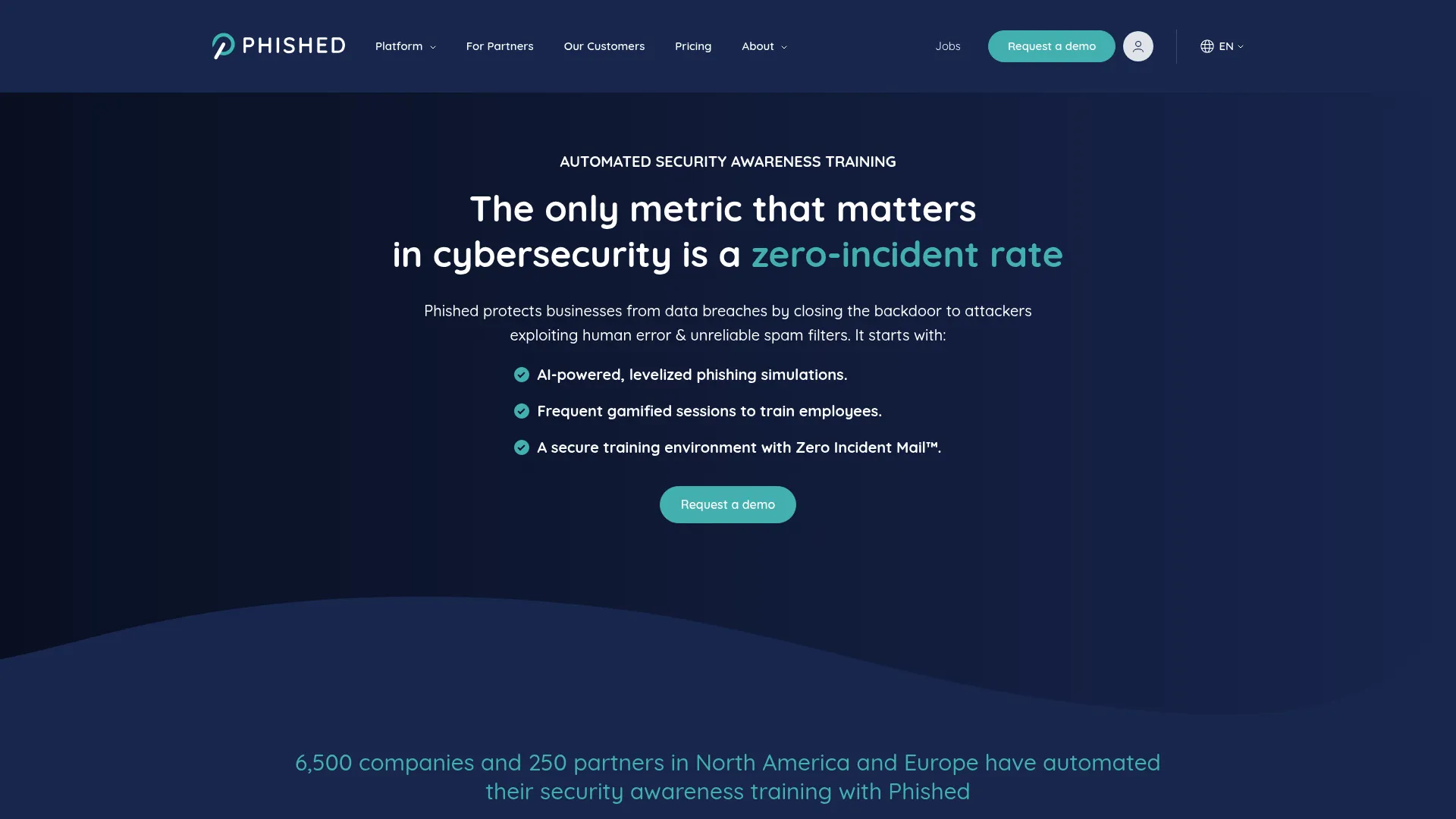Phished AI automated security awareness training and phishing simulation platform homepage