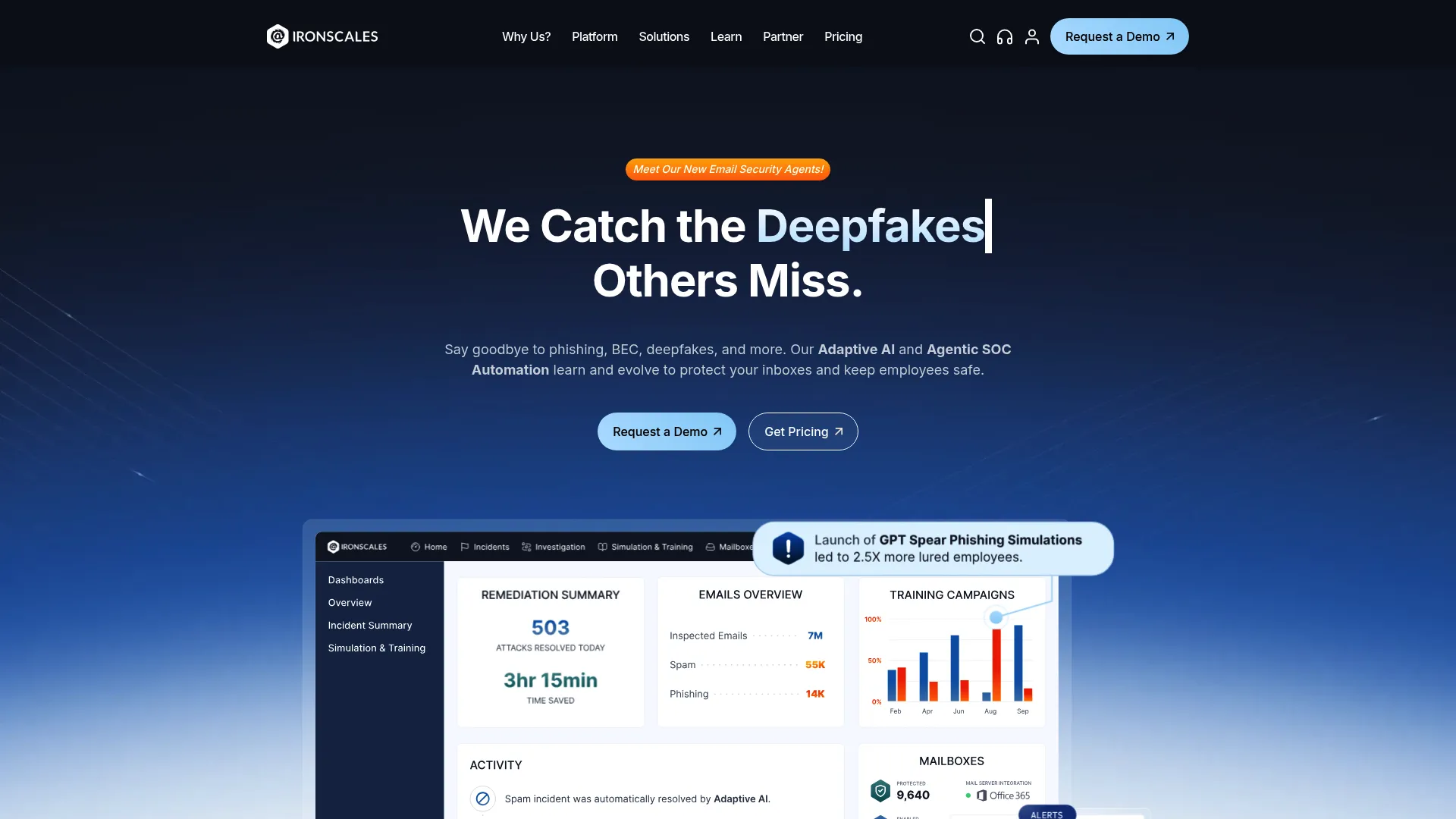 IRONSCALES AI-powered email security and phishing defense platform homepage