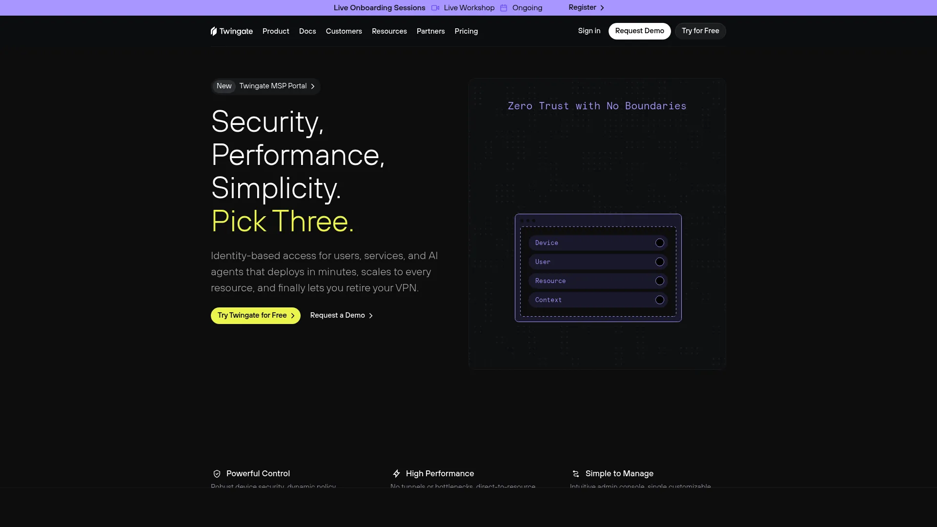 Twingate zero trust network access software homepage