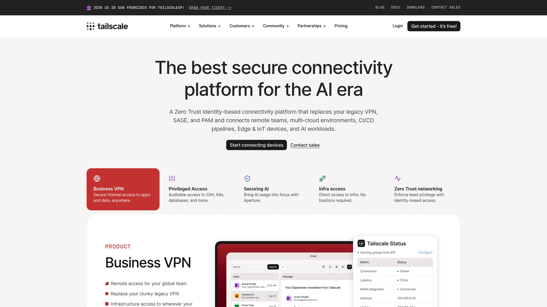 Tailscale zero trust network access software homepage