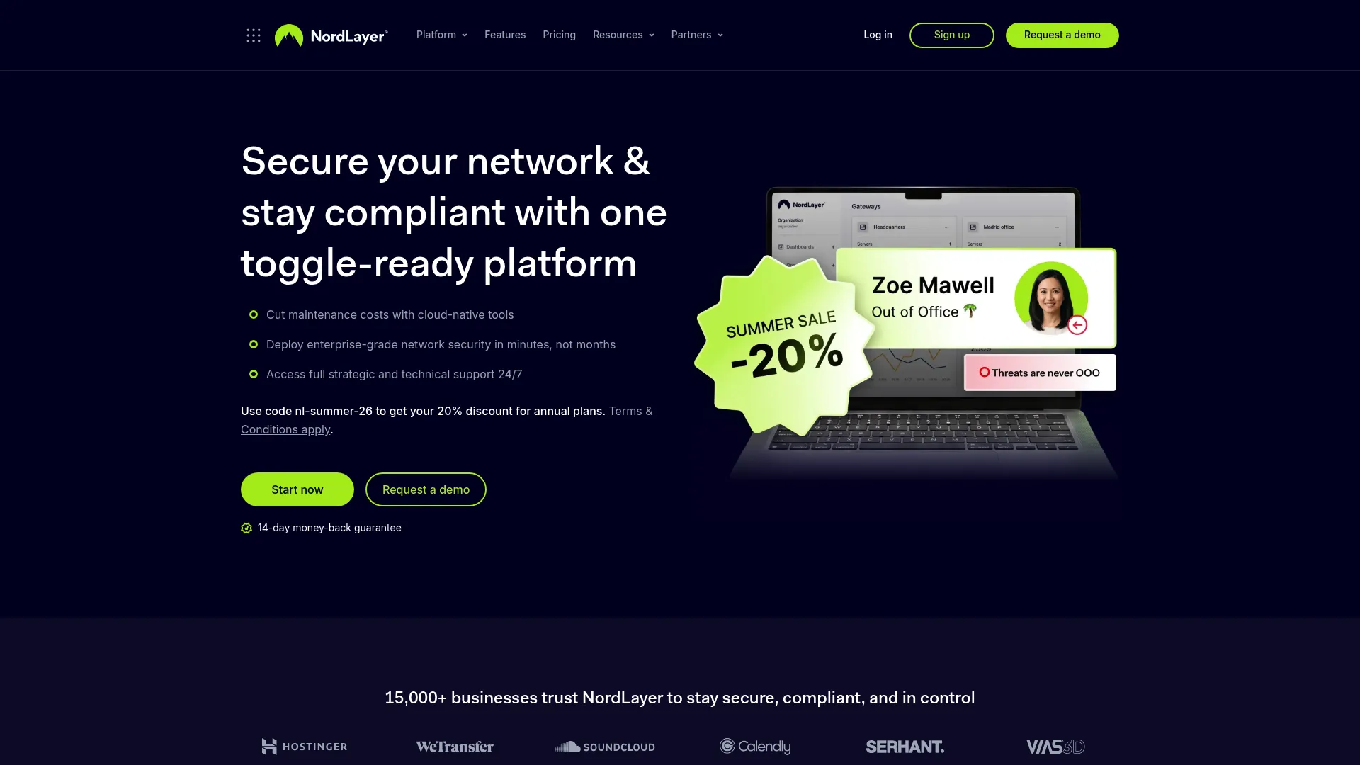 NordLayer zero trust network access software homepage