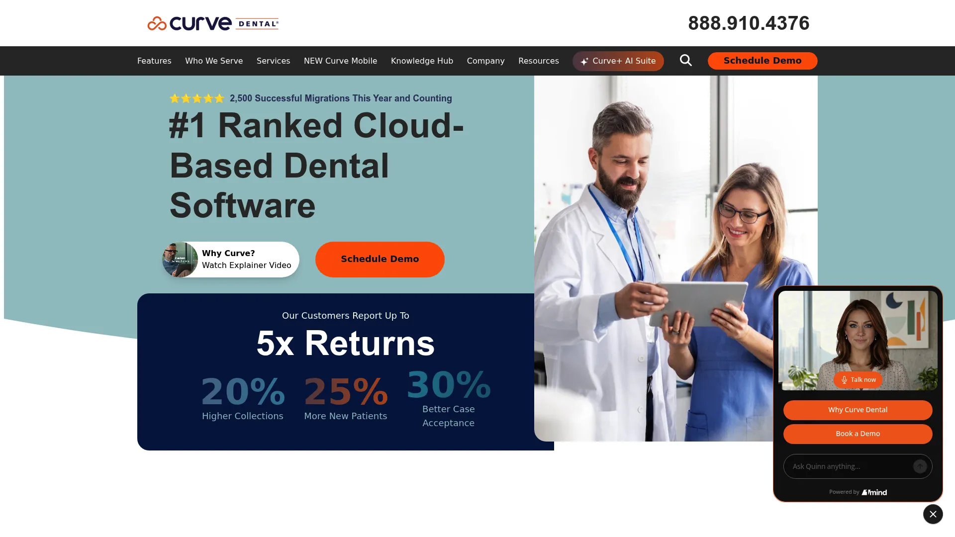 Curve Dental cloud practice management software homepage