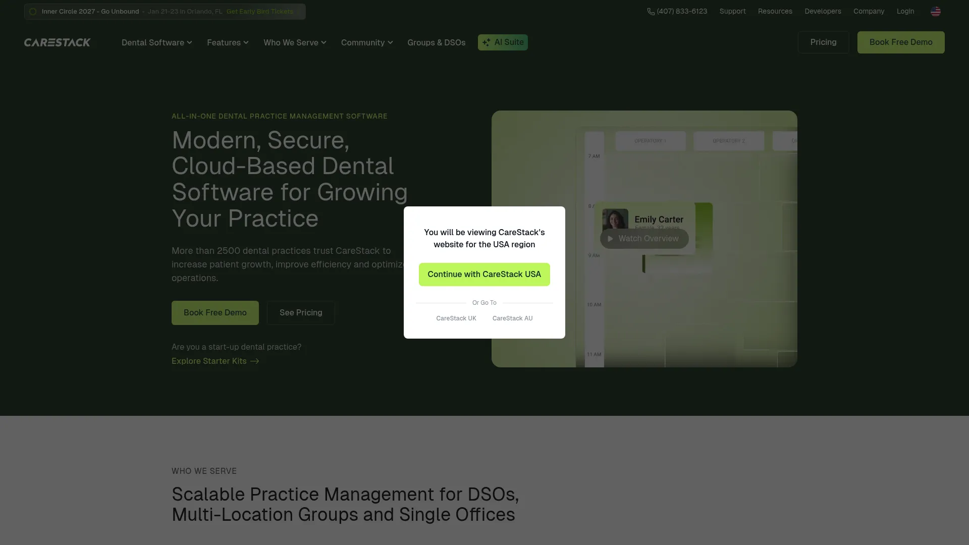 CareStack cloud dental practice management software homepage
