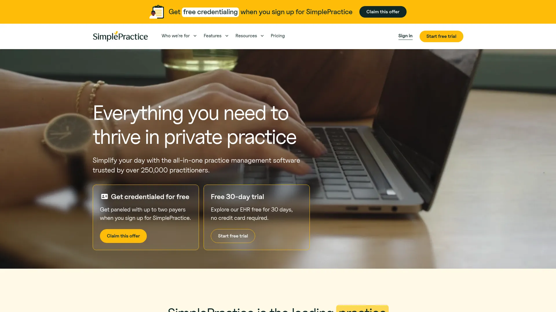 SimplePractice practice management software homepage