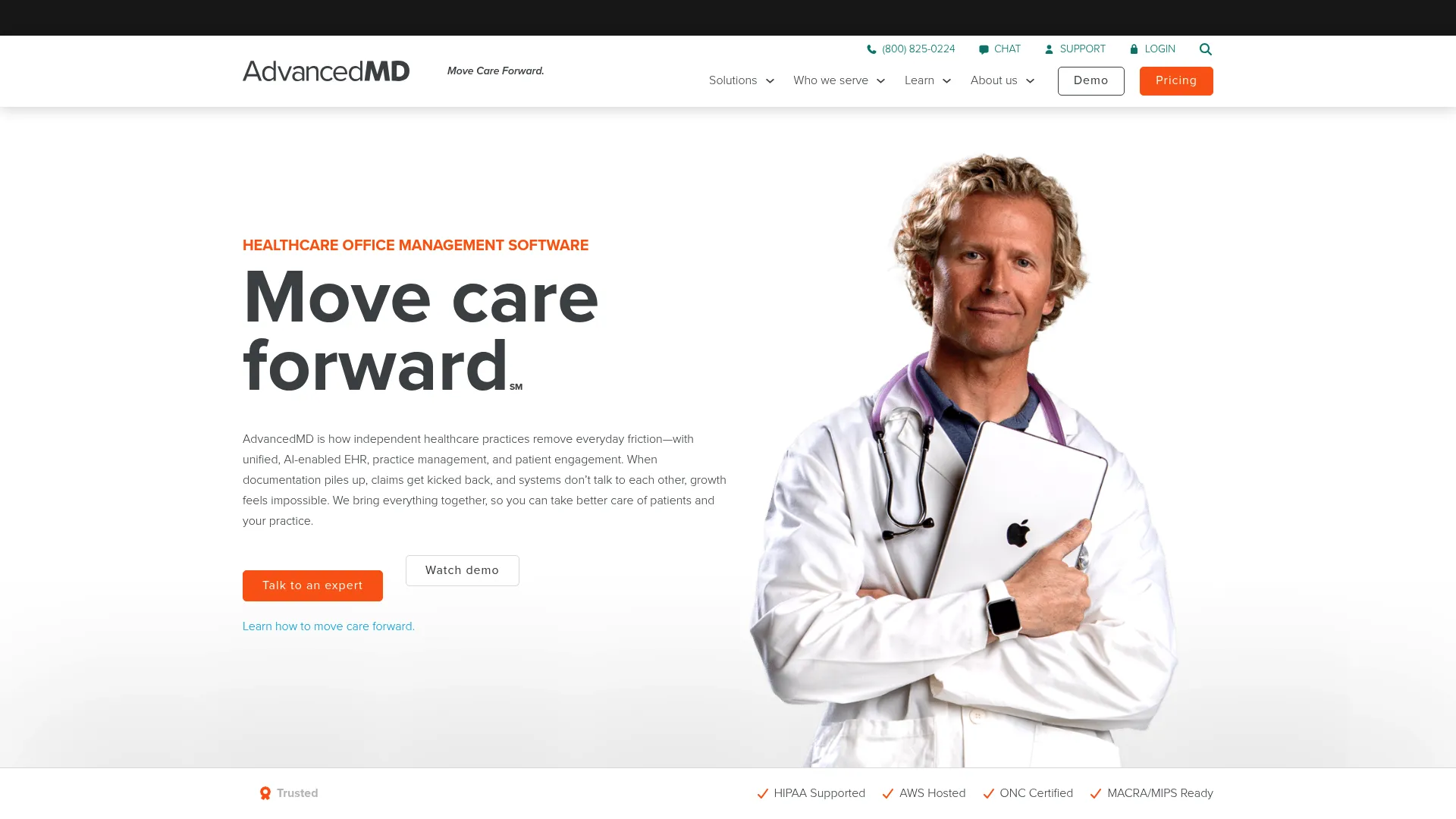 AdvancedMD practice management software homepage