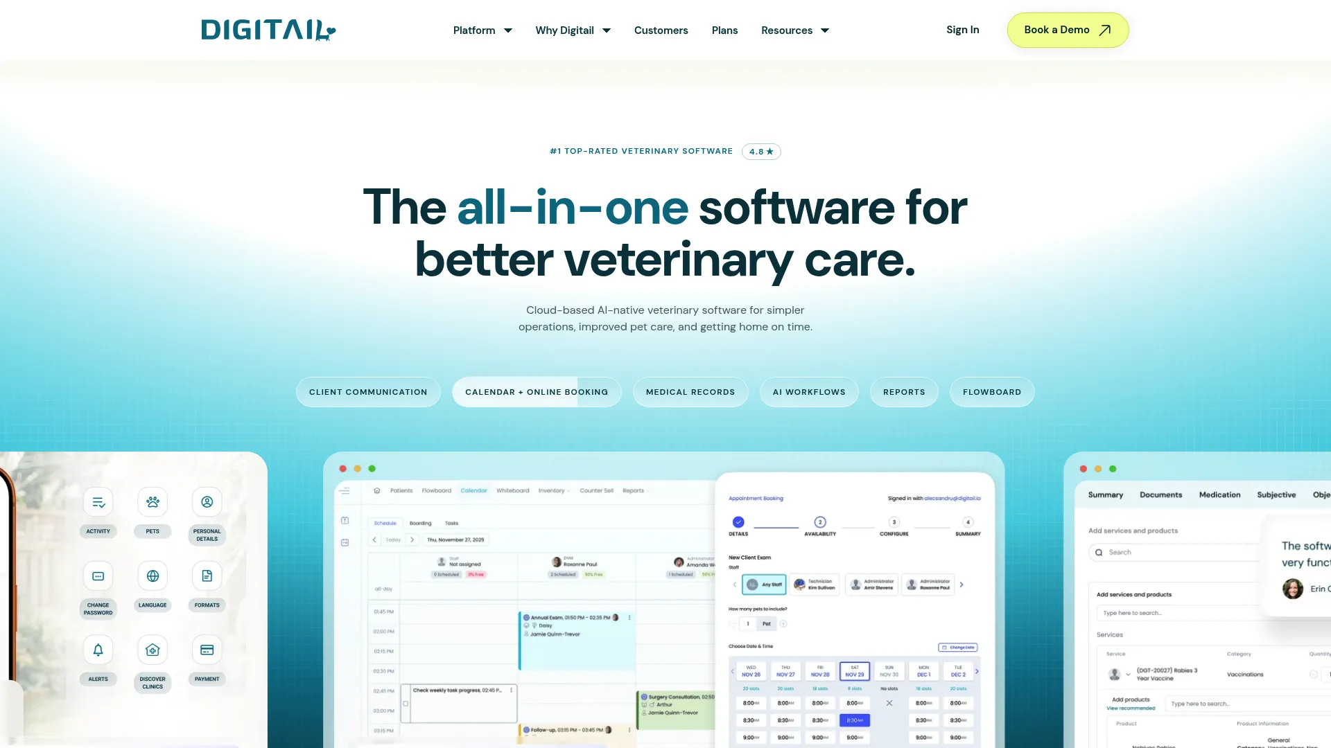 Digitail veterinary practice management software dashboard