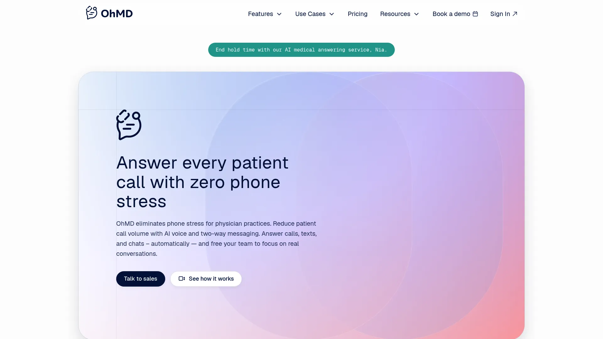 OhMD AI patient communication software homepage
