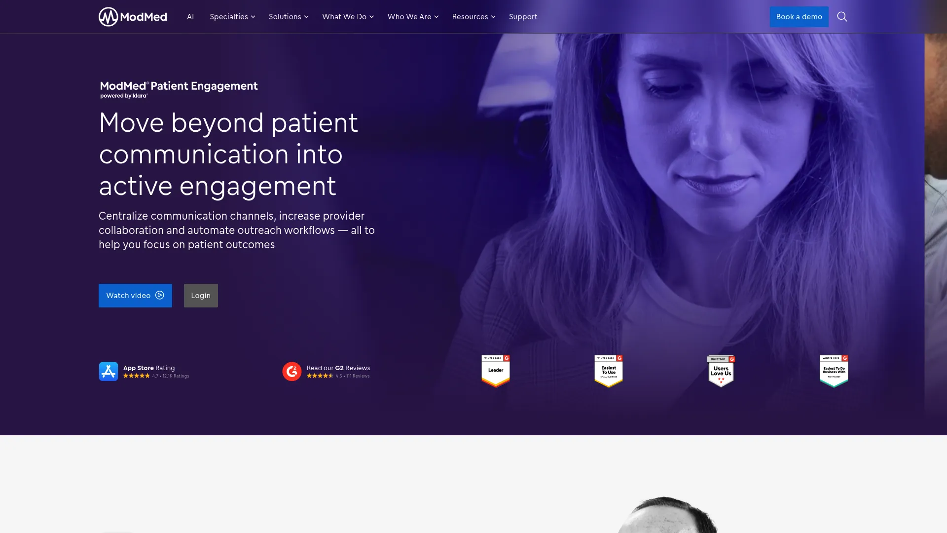 Klara patient communication platform homepage