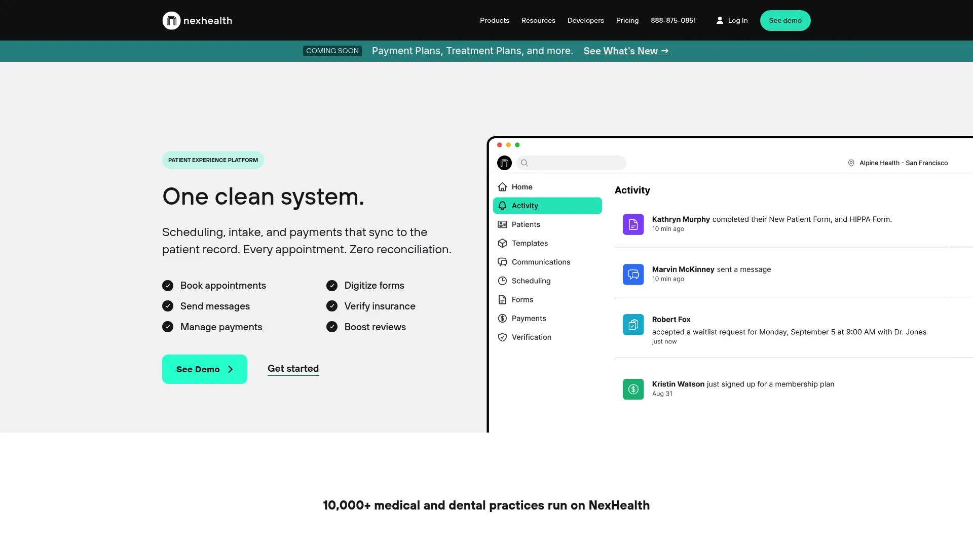 NexHealth patient experience platform homepage