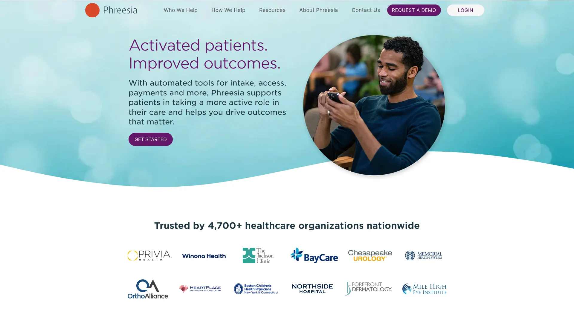 Phreesia patient intake platform homepage