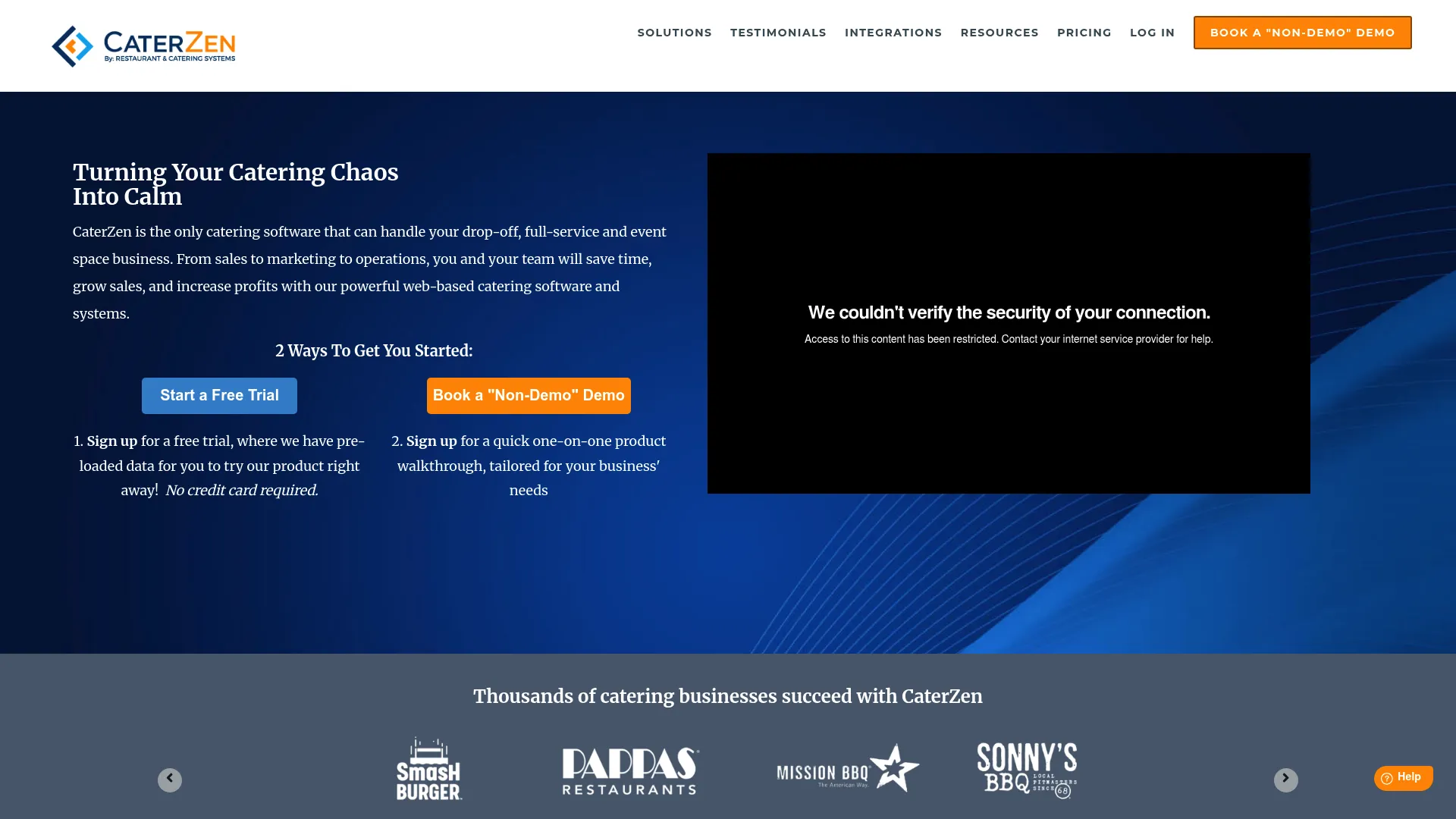 CaterZen catering software homepage