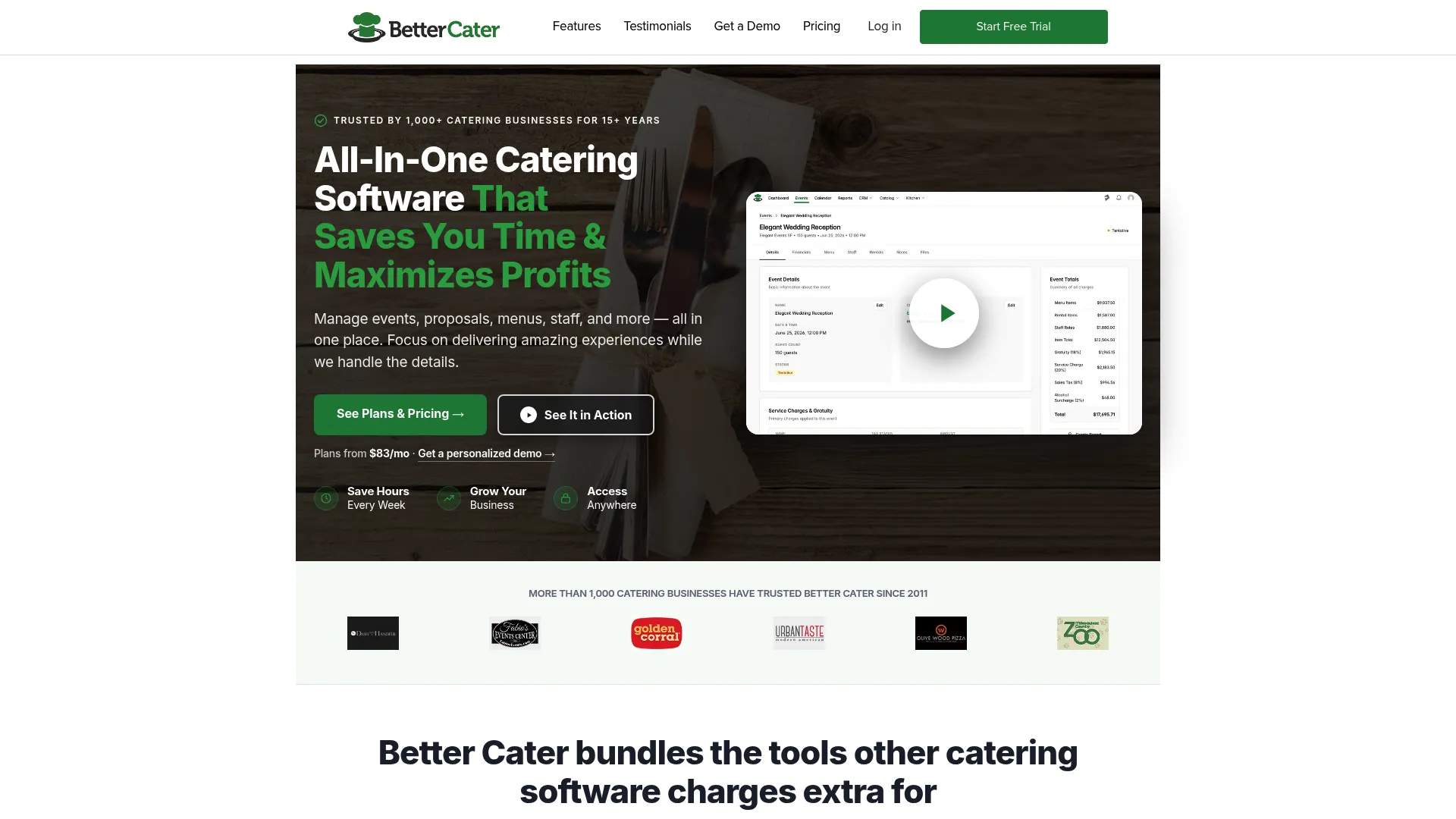 Better Cater catering software homepage