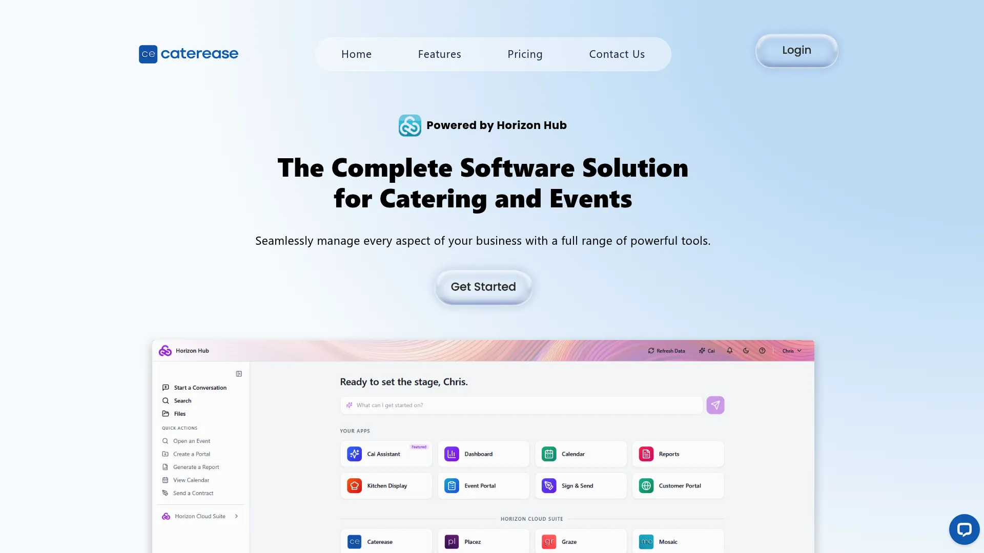 Caterease catering software homepage