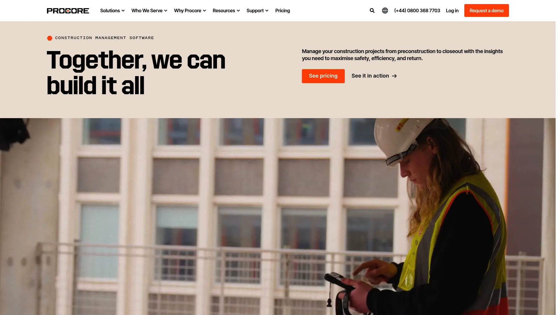 Procore construction management platform homepage