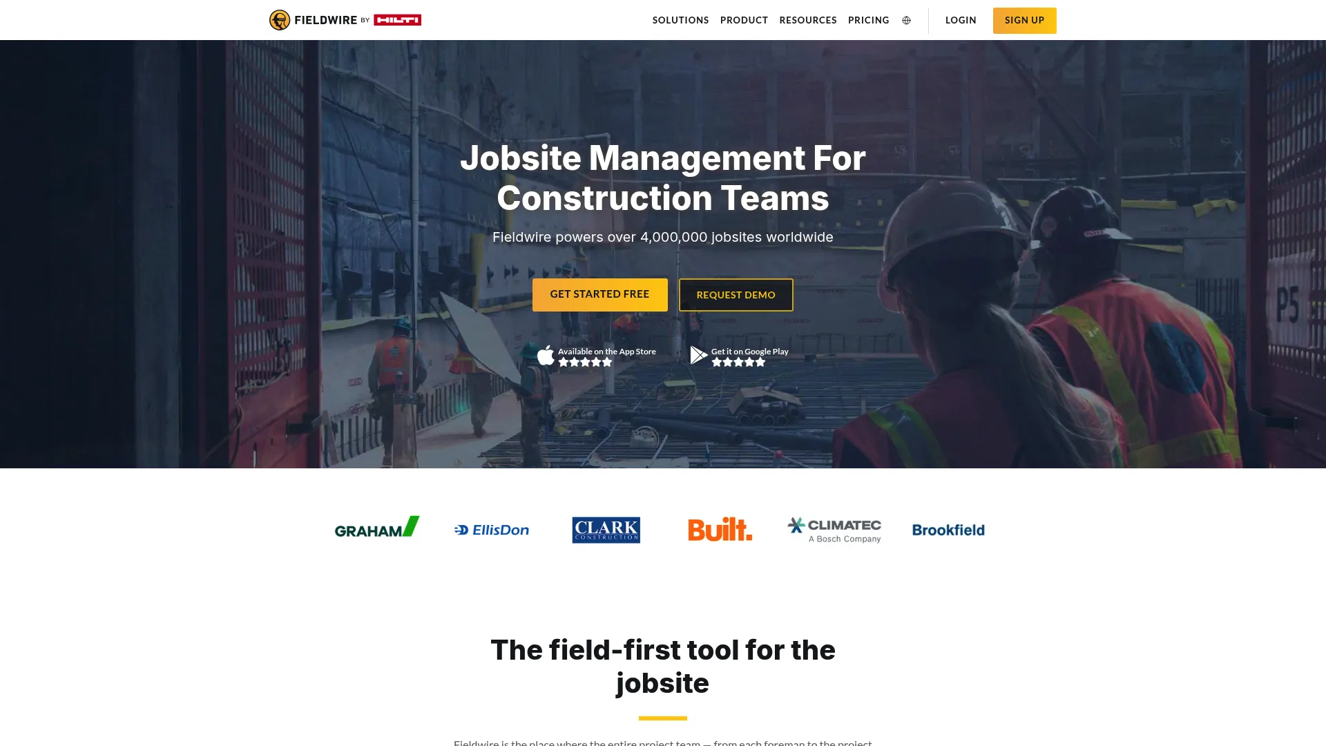 Fieldwire field management platform homepage