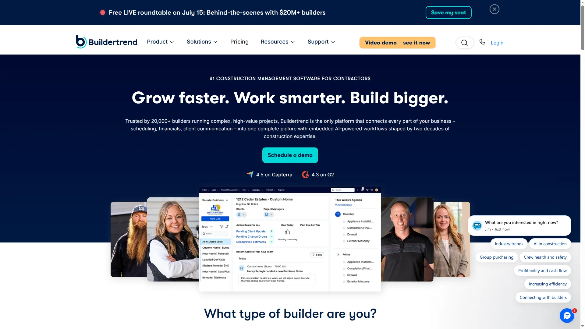 Buildertrend construction management software homepage