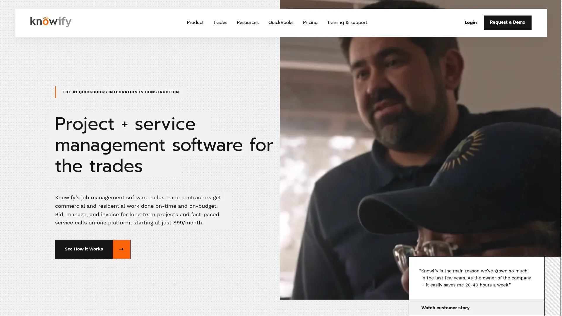 Knowify construction management software homepage