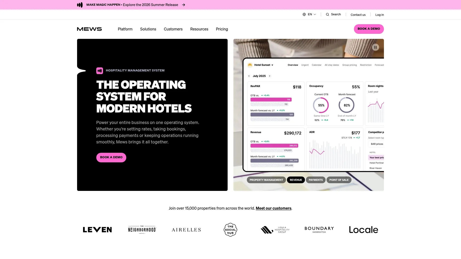 Mews hotel management software homepage