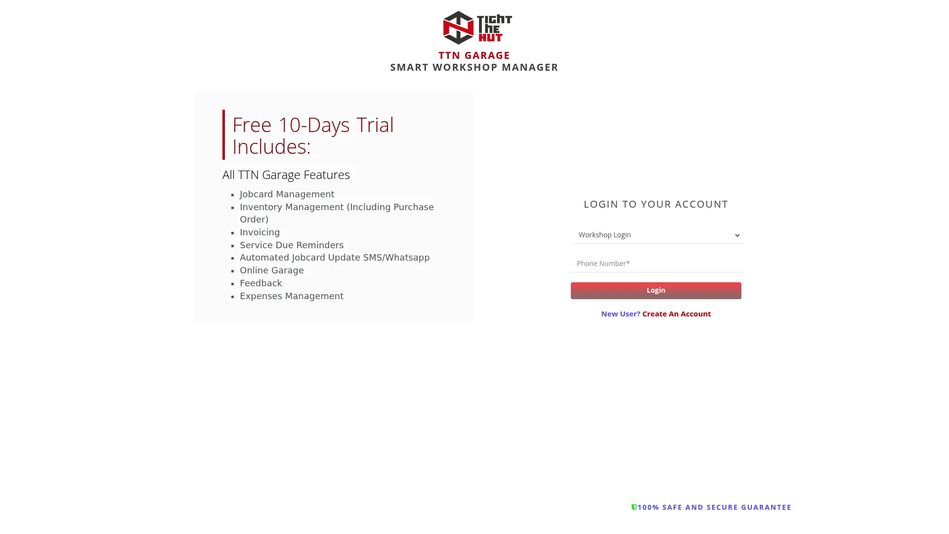 TTN Garage cloud garage management software interface