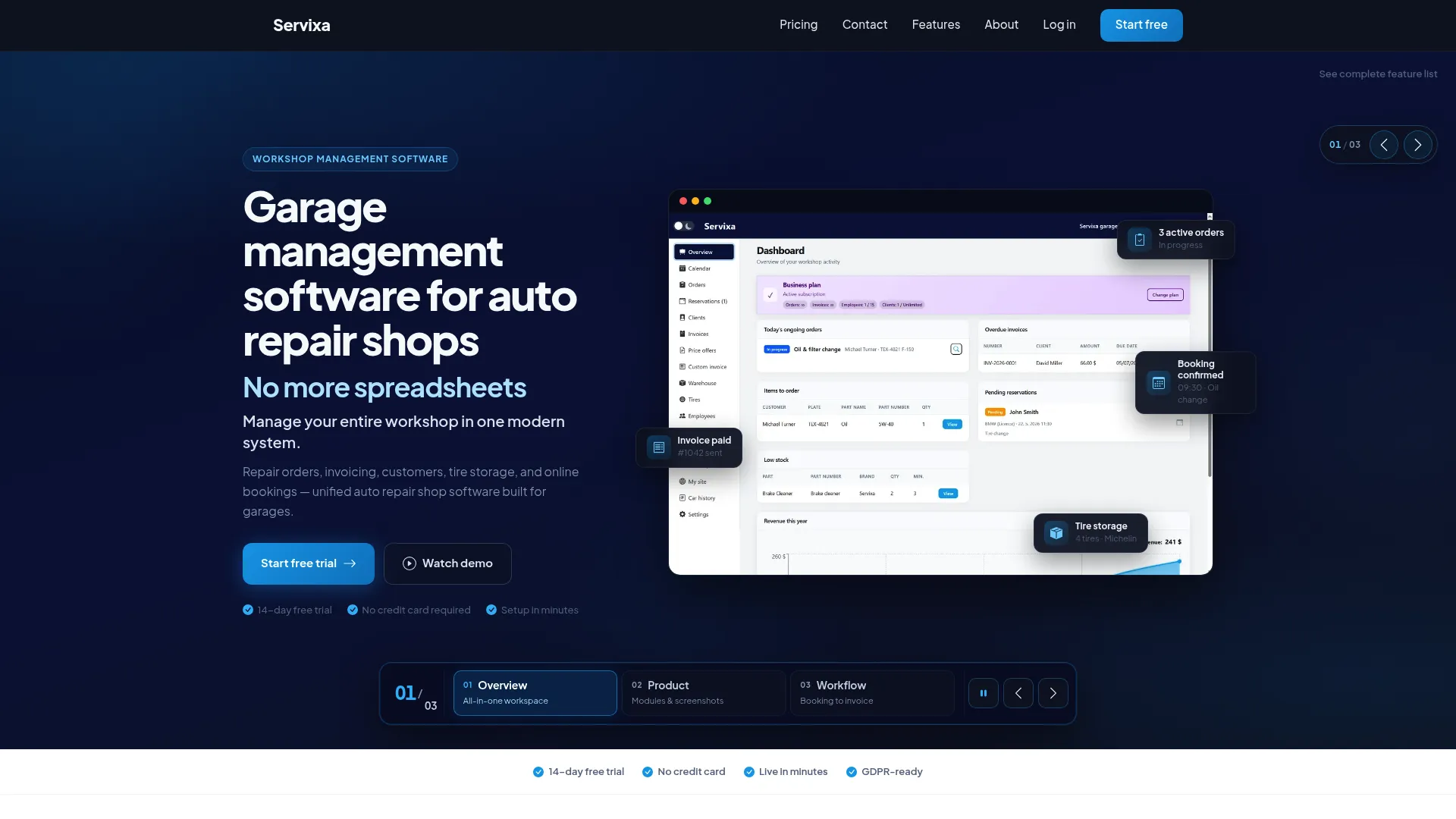Workshop by Servixa garage management software interface