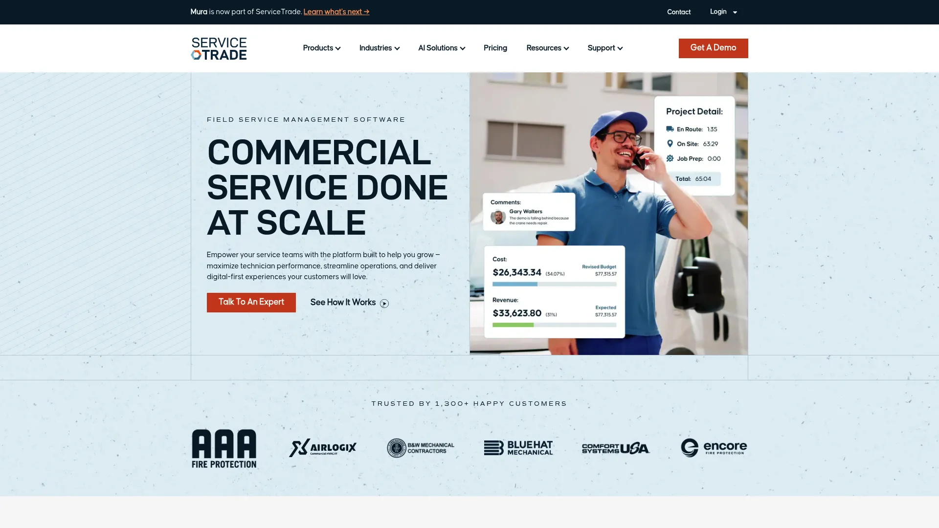 ServiceTrade commercial HVAC field service management software homepage