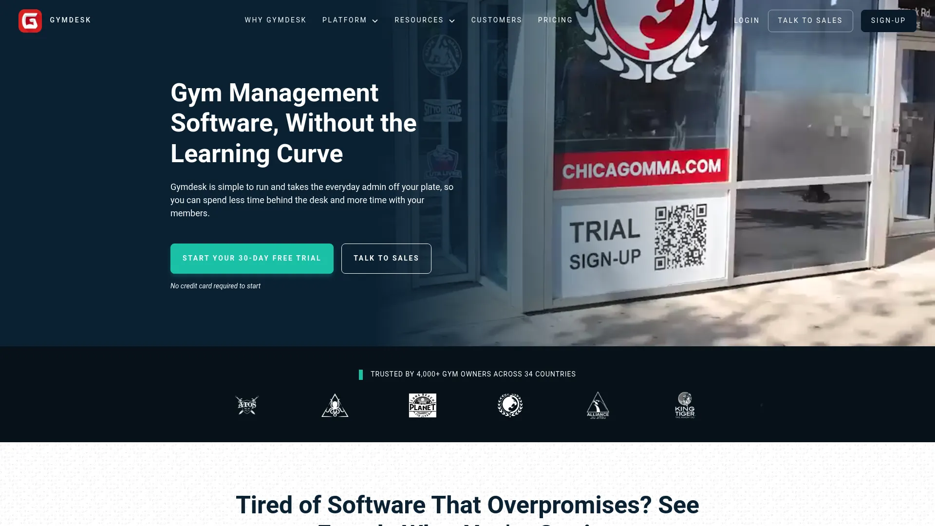 Gymdesk gym management software homepage