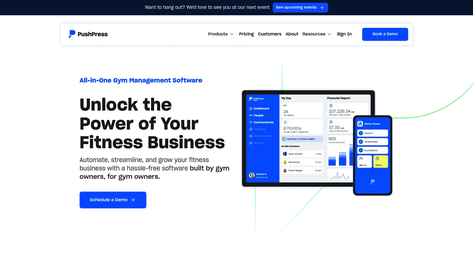 PushPress gym management software homepage