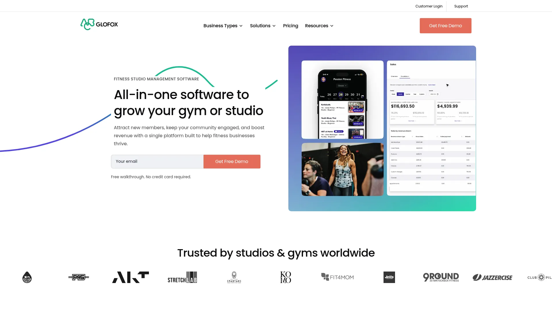 Glofox gym and studio management software homepage