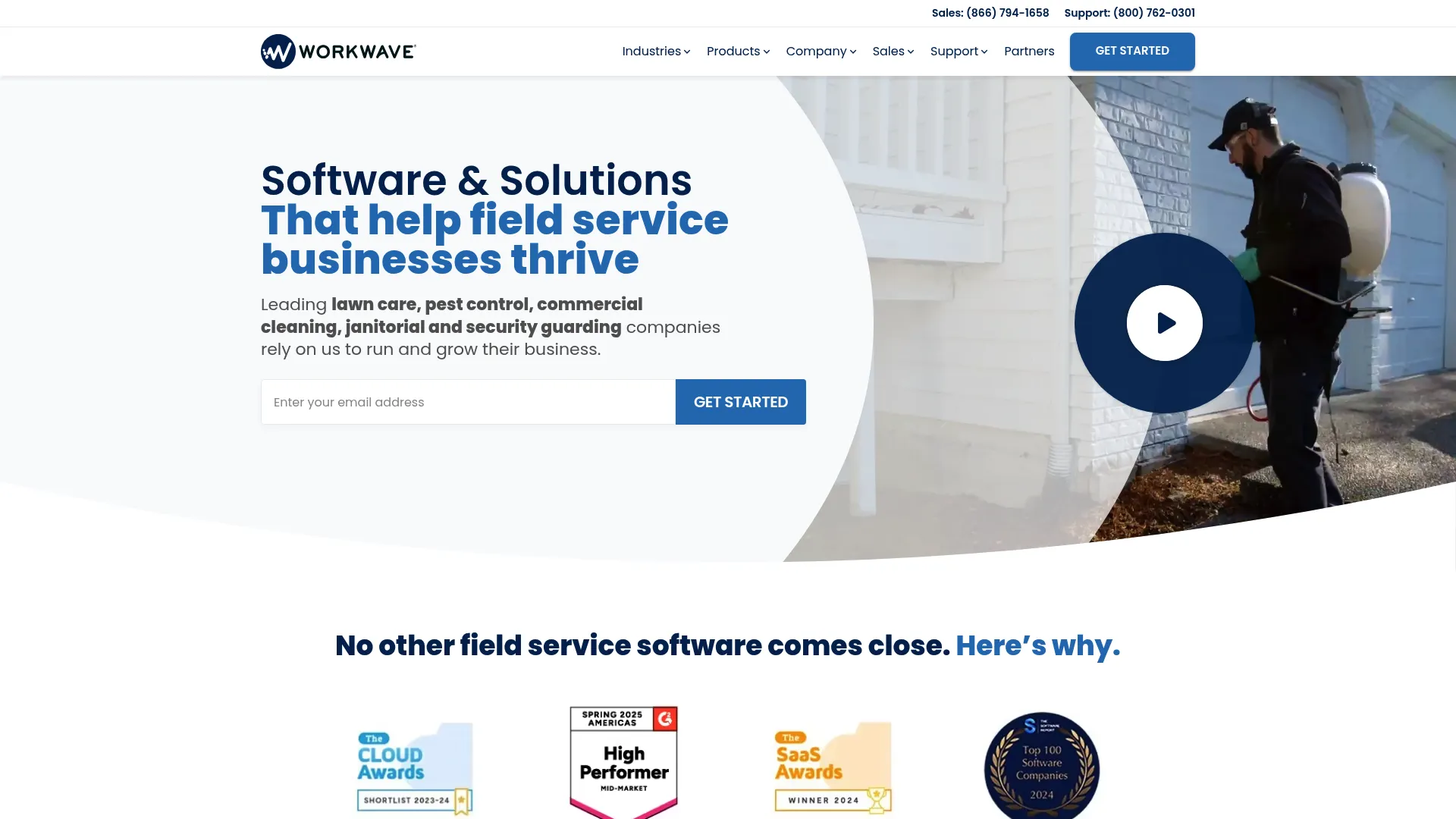 WorkWave Service homepage showing field service software for scheduling and dispatch