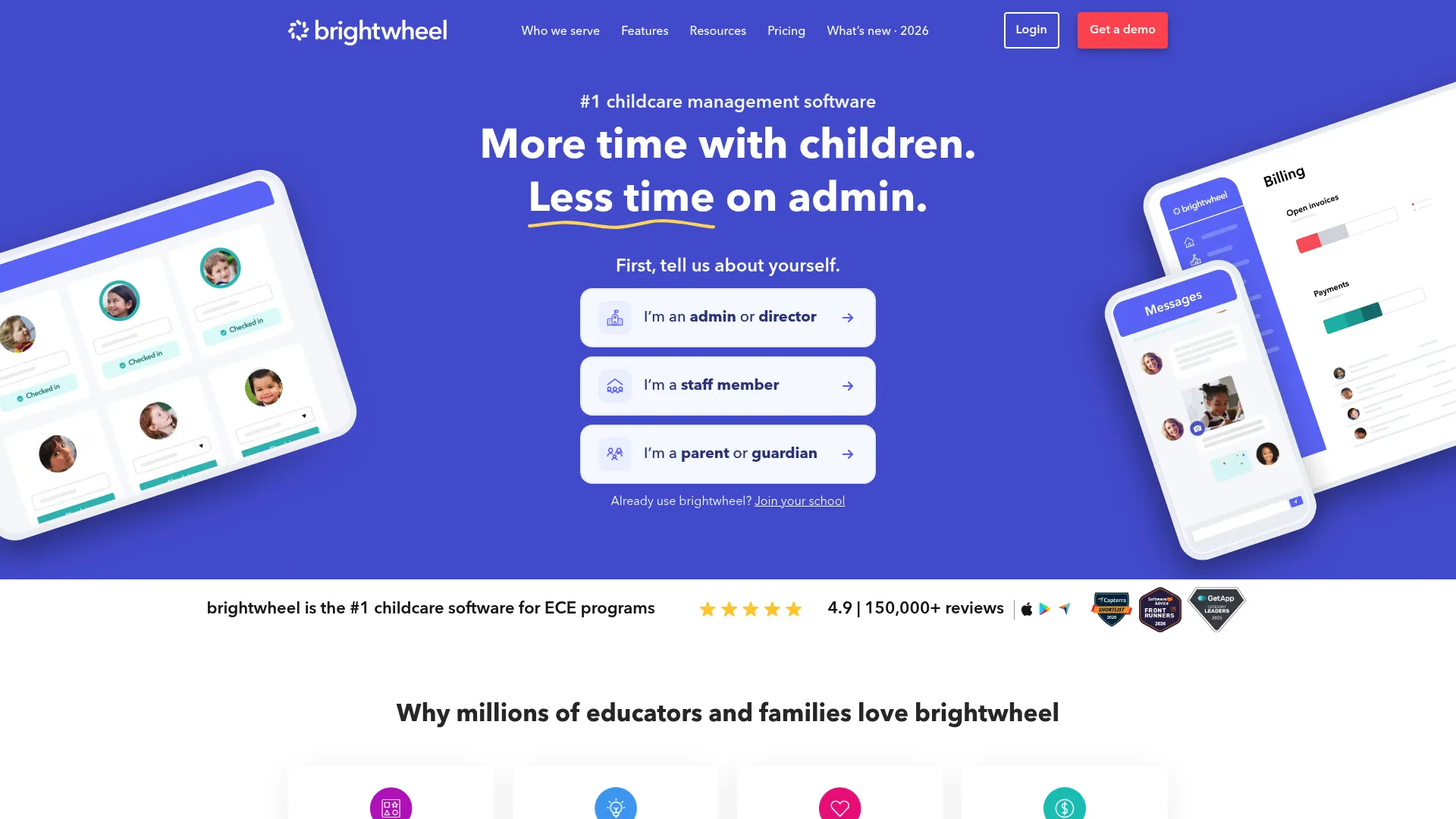 Brightwheel daycare management software homepage