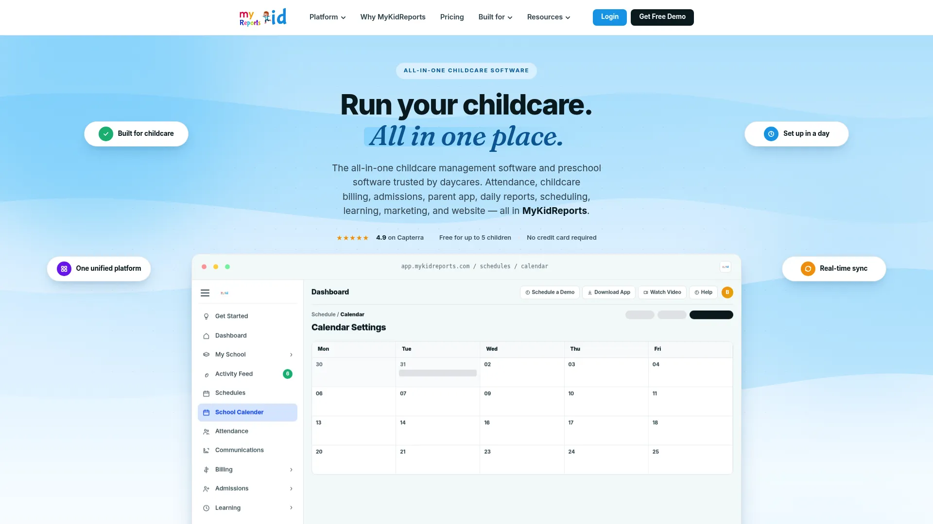 MyKidReports childcare software homepage