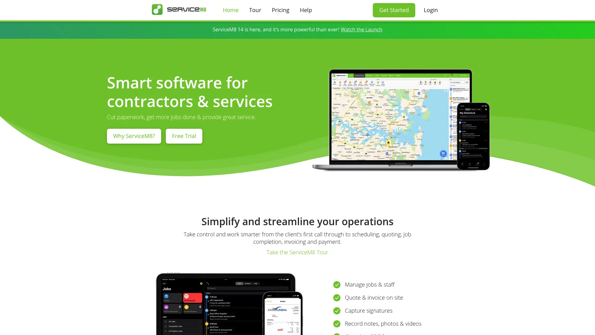 ServiceM8 field service software homepage