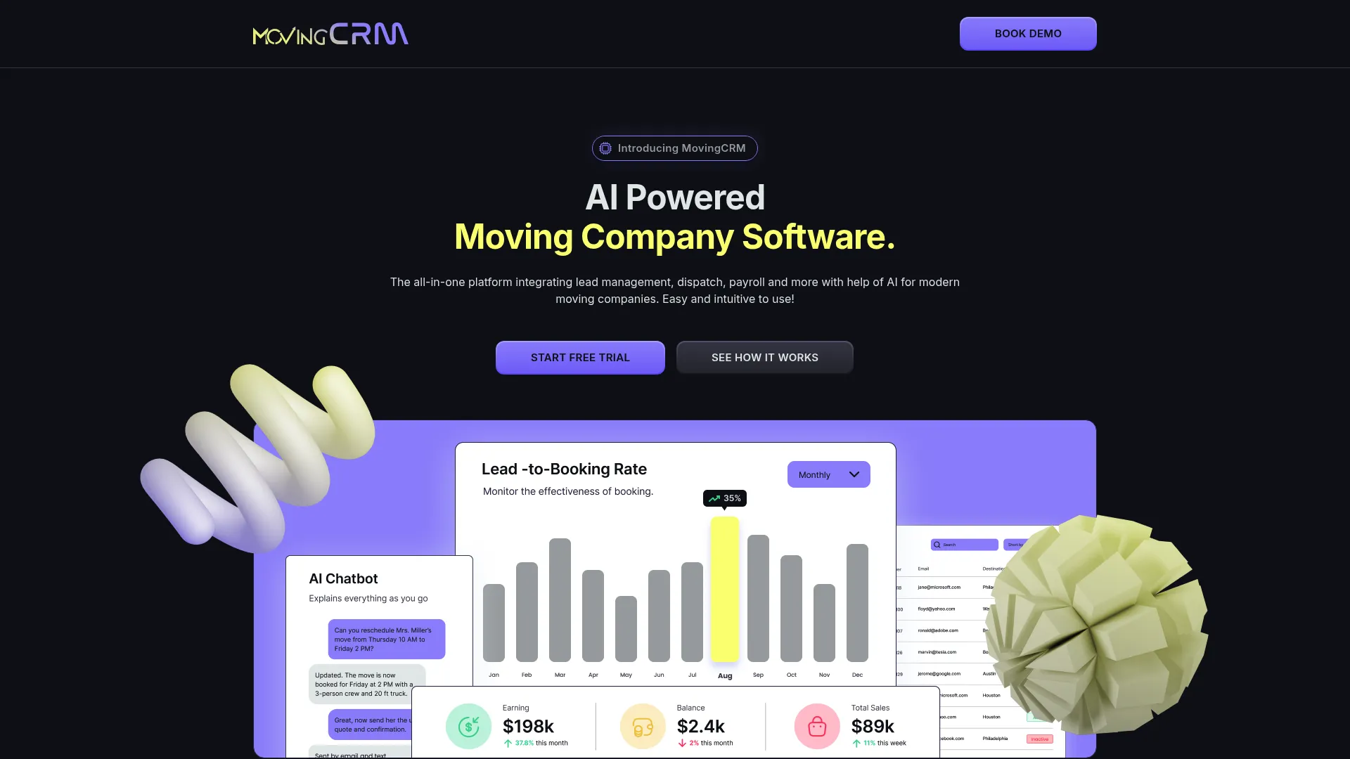 MovingCRM AI-powered moving company software homepage