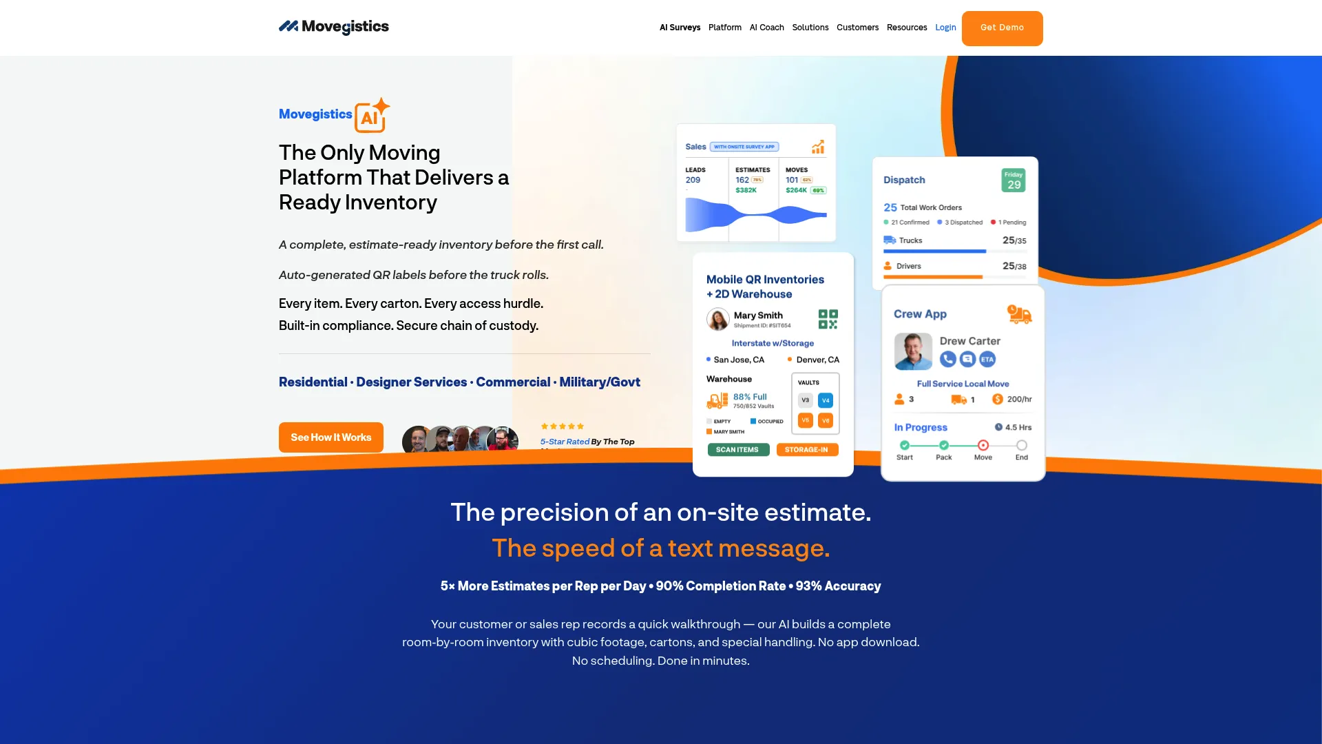 Movegistics moving CRM software homepage