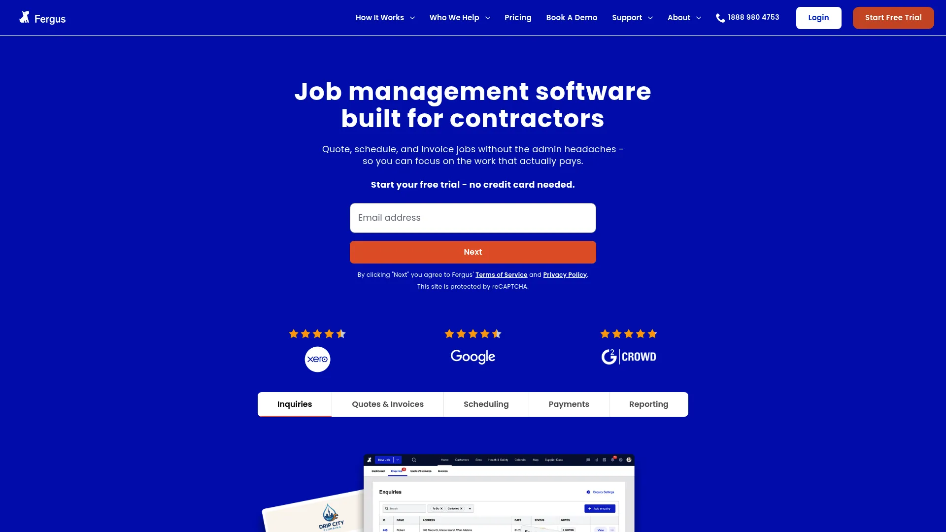 Fergus job management workflow screen