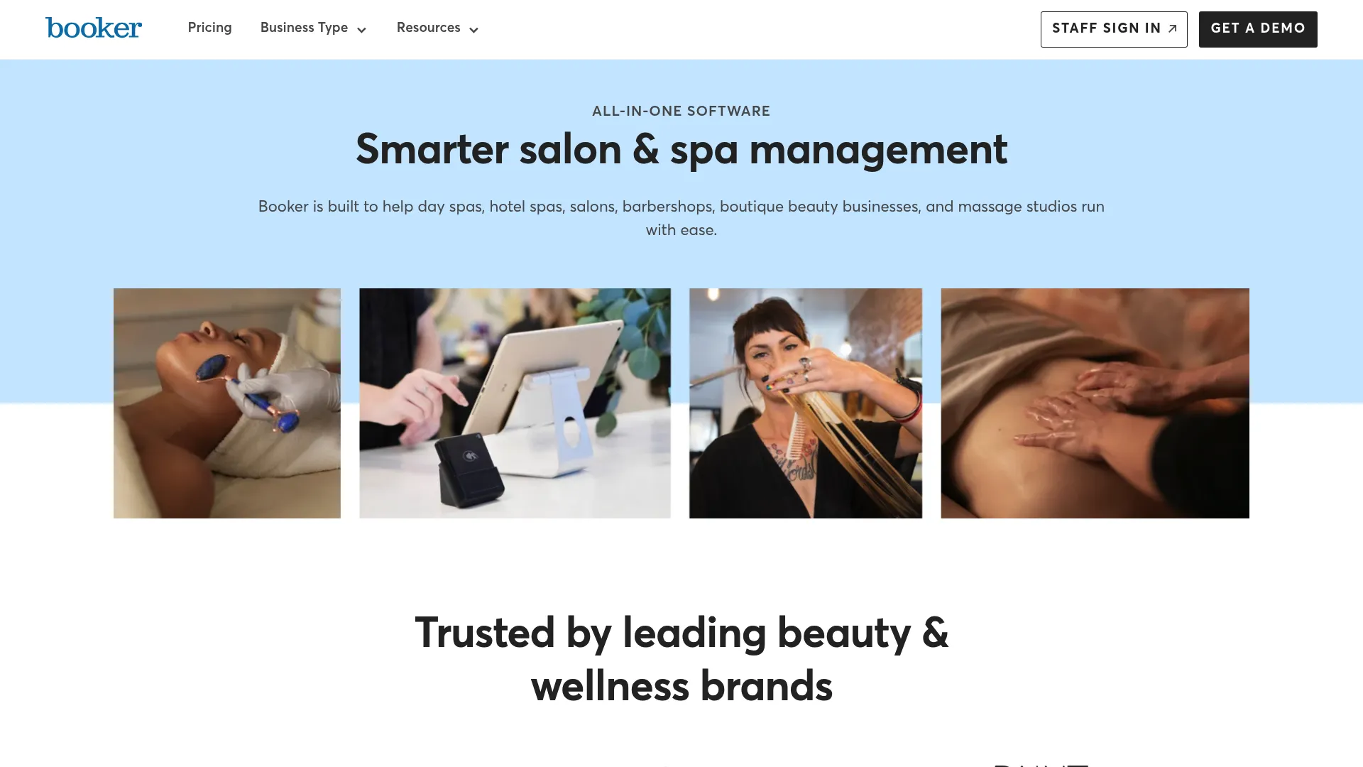 Booker spa and salon management software homepage