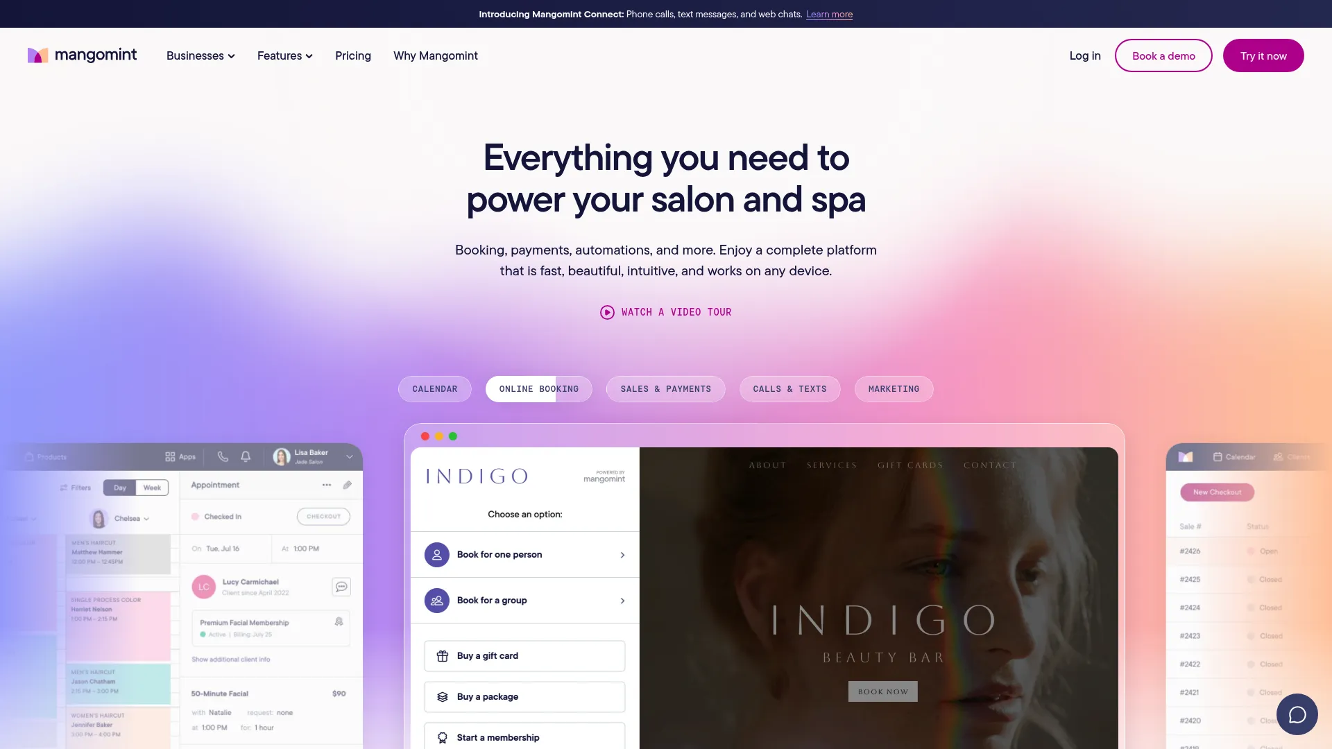Mangomint salon and spa software homepage