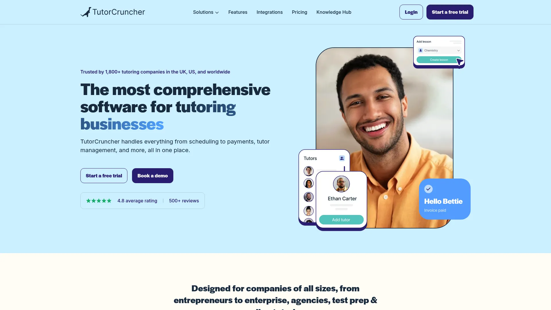 TutorCruncher tutoring business management software homepage