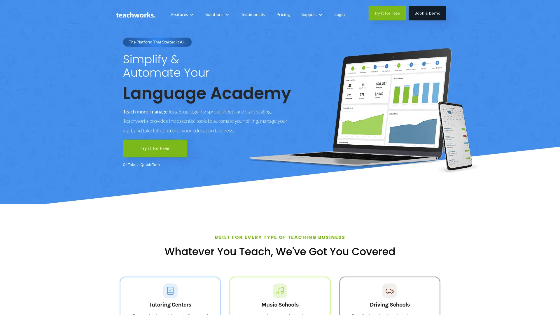 Teachworks teaching business management software homepage