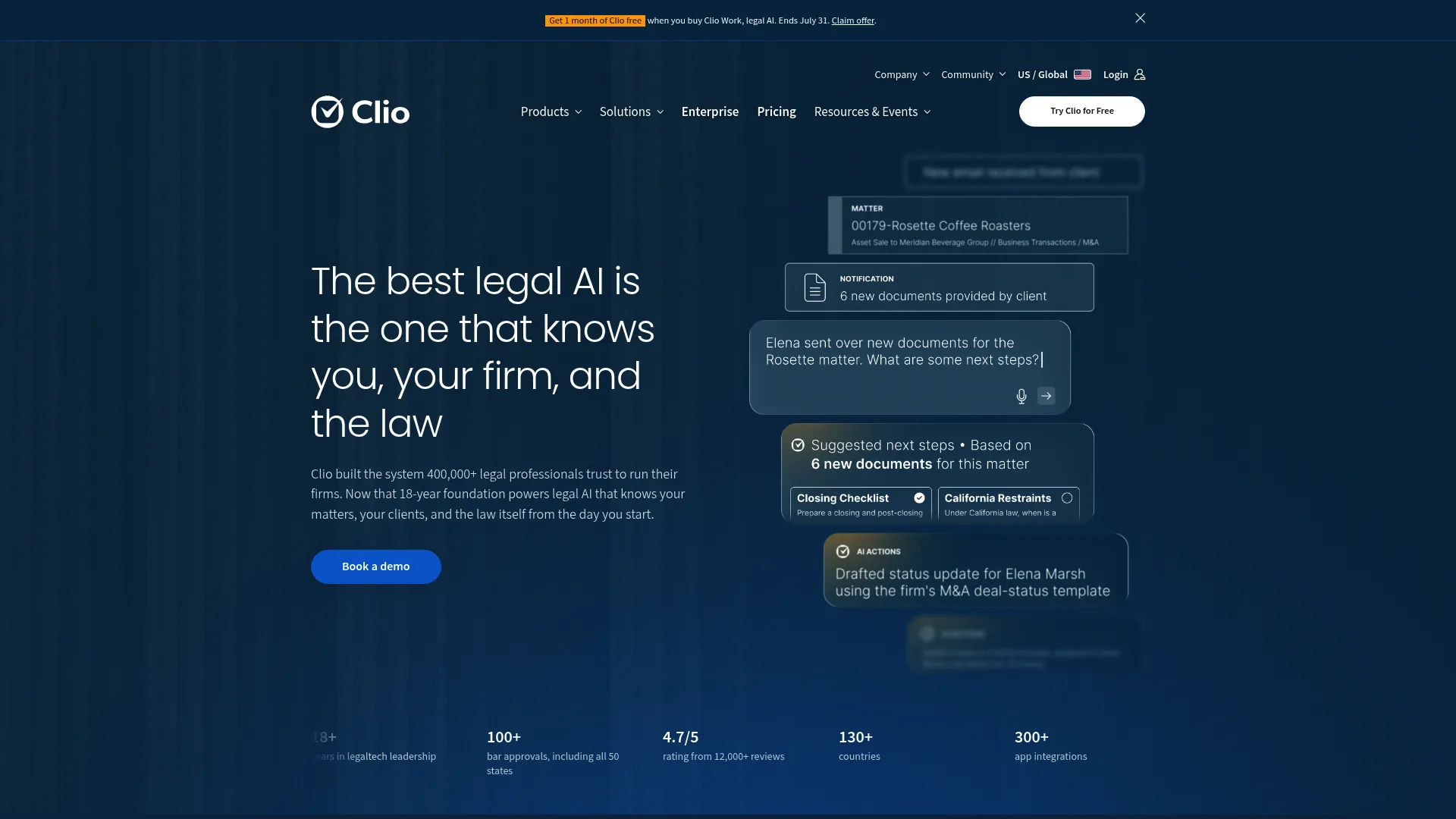 Clio law practice management software homepage