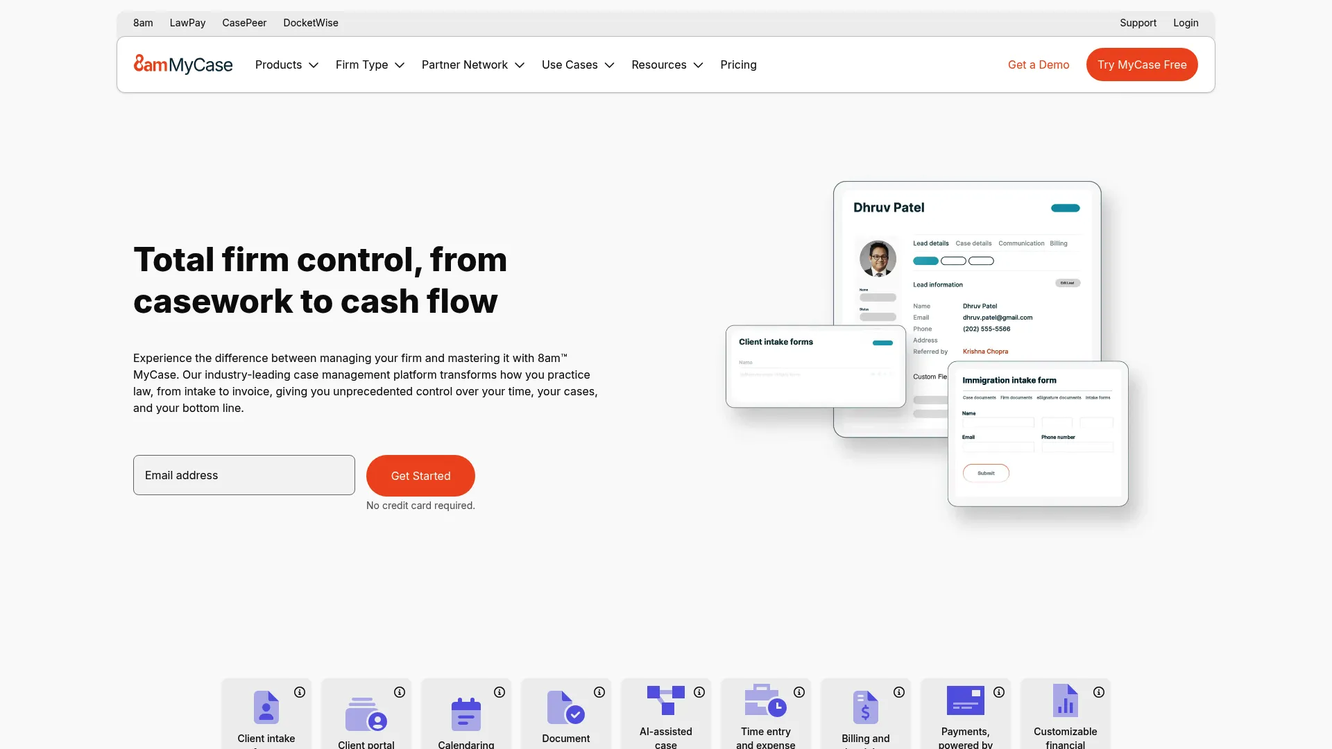 MyCase client-focused legal practice management software homepage